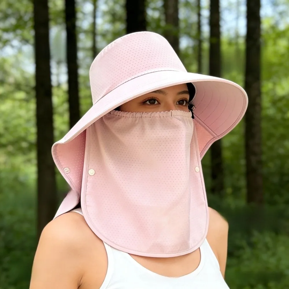 

Fashion Wide-Brimmed Shawl Mask Hat Adjustable Solid Color Picking Tea Hat Lightweight Breathable Neck Protection Cap Spring