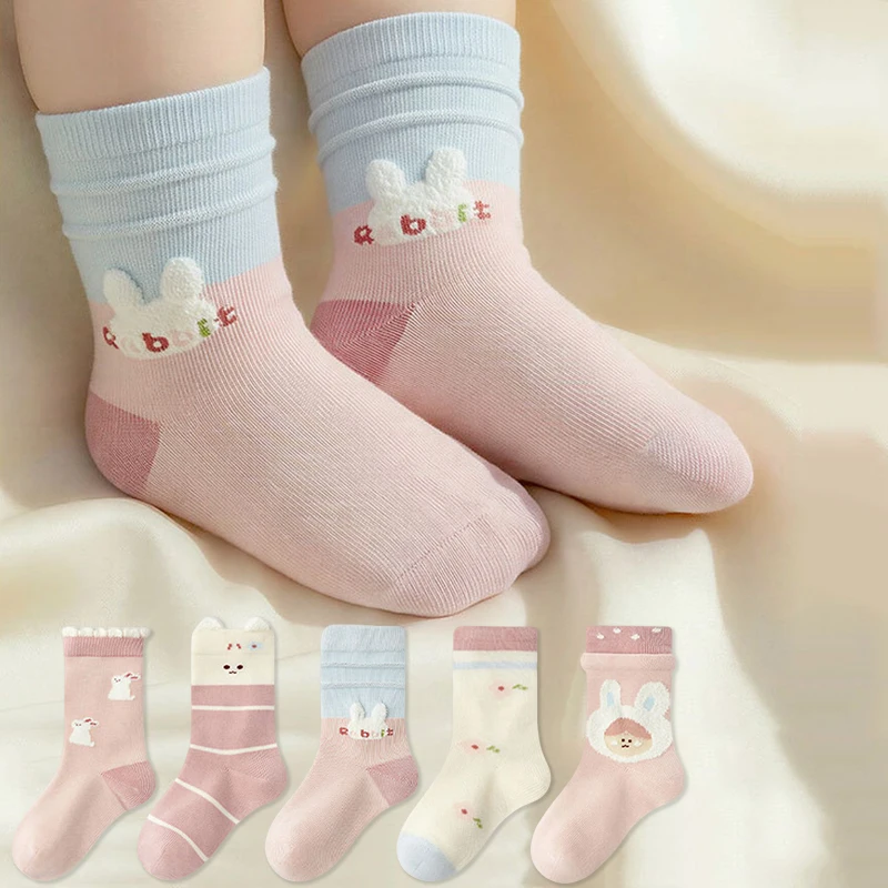 5 Pairs Children's socks Cartoon Design child girls socks Bunny Baby Girls Socks Soft Kids Socks for Girls Daily Outfit