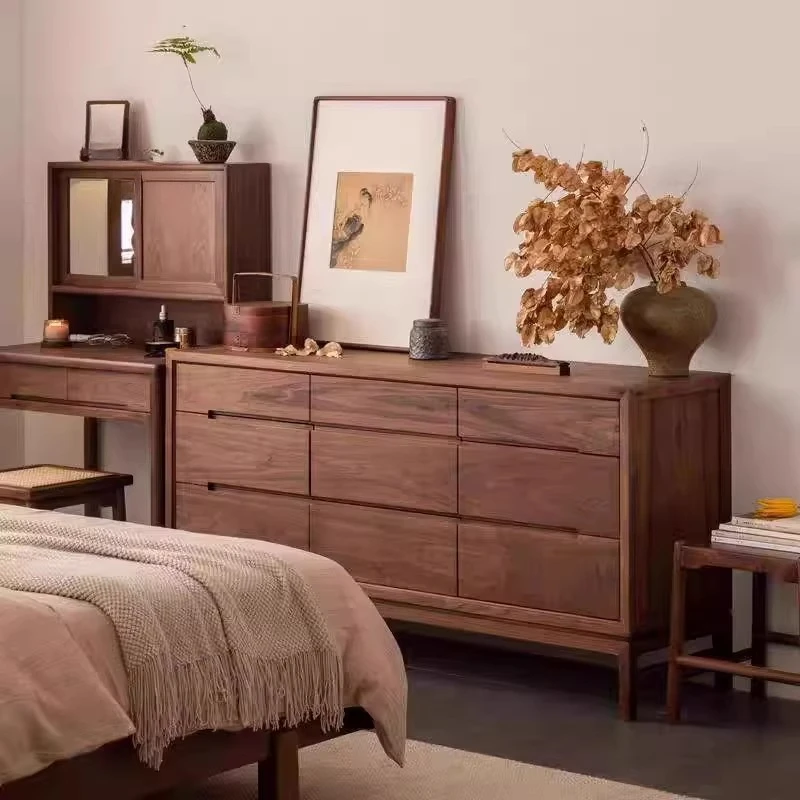 

Black walnut solid wood nine-chest cabinet, simple locker, drawer cabinet, storage cabinet, bedroom, living room, entrance cabi