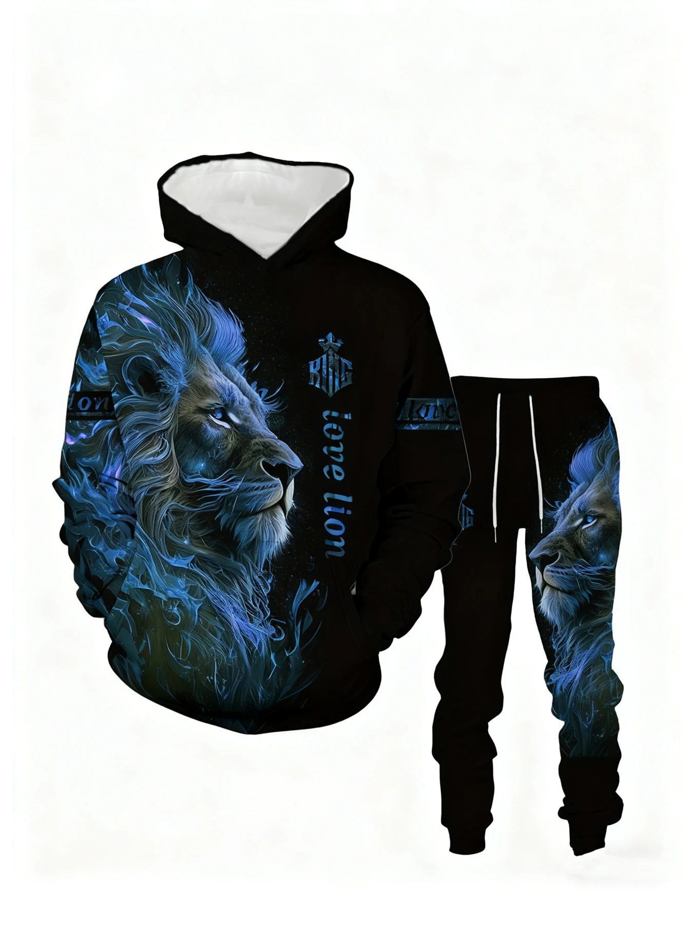 جديد وصول عارضة الشتاء الخريف الأسد نمط 3D مطبوعة هوديي وسراويل مجموعة رياضية 2 قطعة مجموعة ملابس رياضية الرجال الملابس البدلة #1