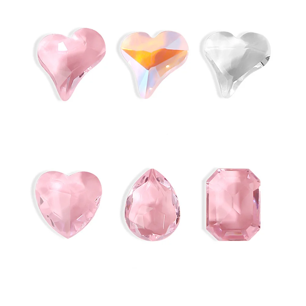 8x9MM Crooked Heart Nail Gem Rhinestone Flat Bottom Mocha/Aurora/Pink Ice Transparent Princess Crystal Stones for Nail Art Decor