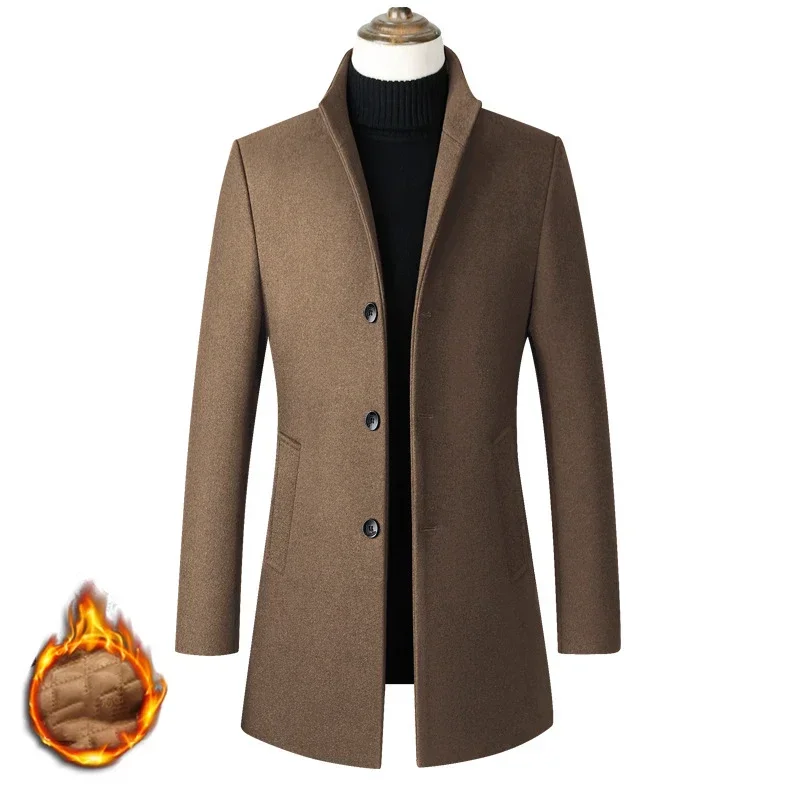 EUR Size S-XXL Autumn Winter Thick Warm Stand-up Collar Woolen Men Coat Business Casual Slim CoatWoolen Jacket Male Windbreaker