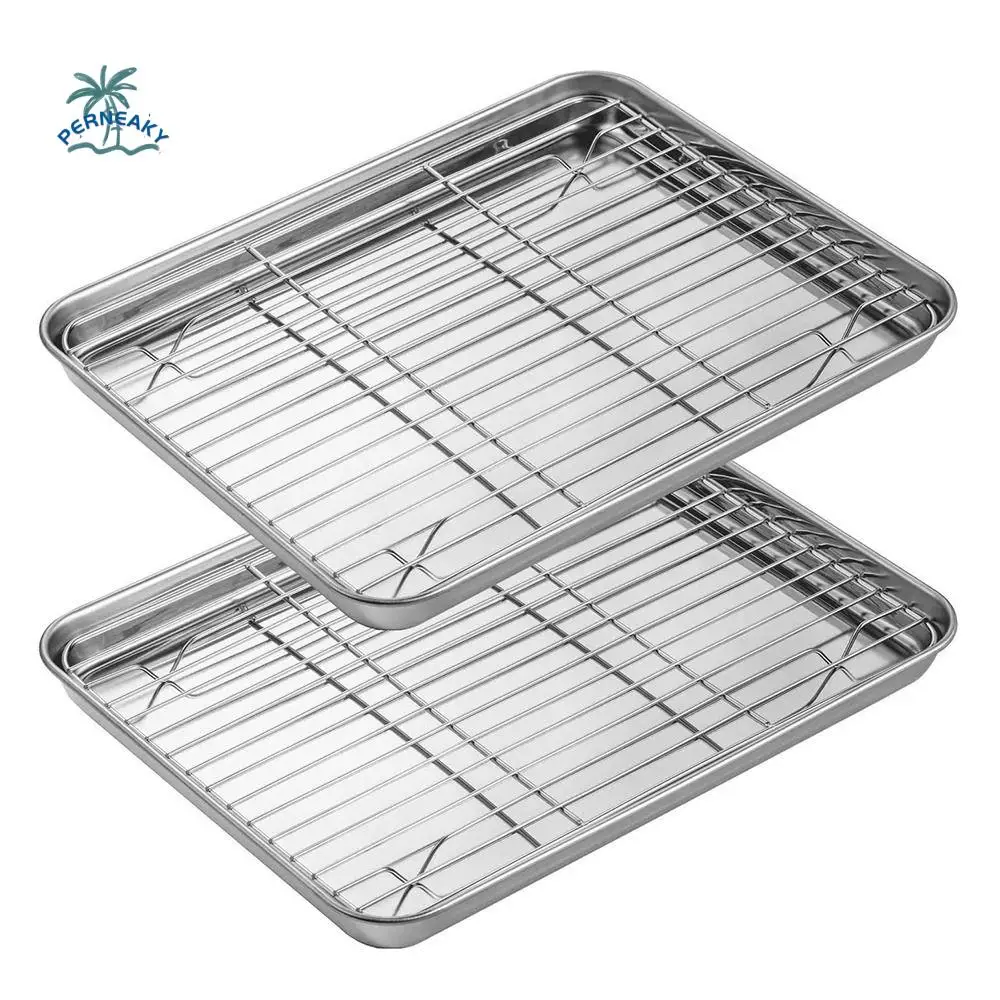 

Stainless Steel Baking Sheet with Cooling Rack Set Wire Racks Rust Free Square Baking Plate Different Sizes Non Toxic