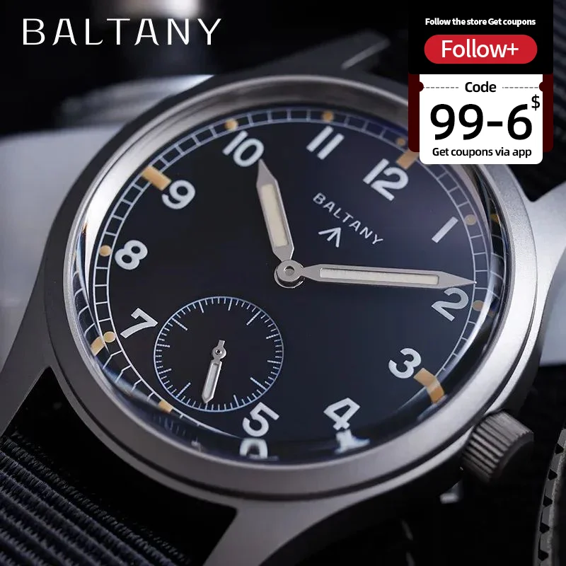 Baltany Dirty Dozen Vintage zegarek na rękę S2019 małe sekundy ręcznie kwarcowy ruch Super Luminous 100M wodoodporny Mini 36mm zegarek terenowy