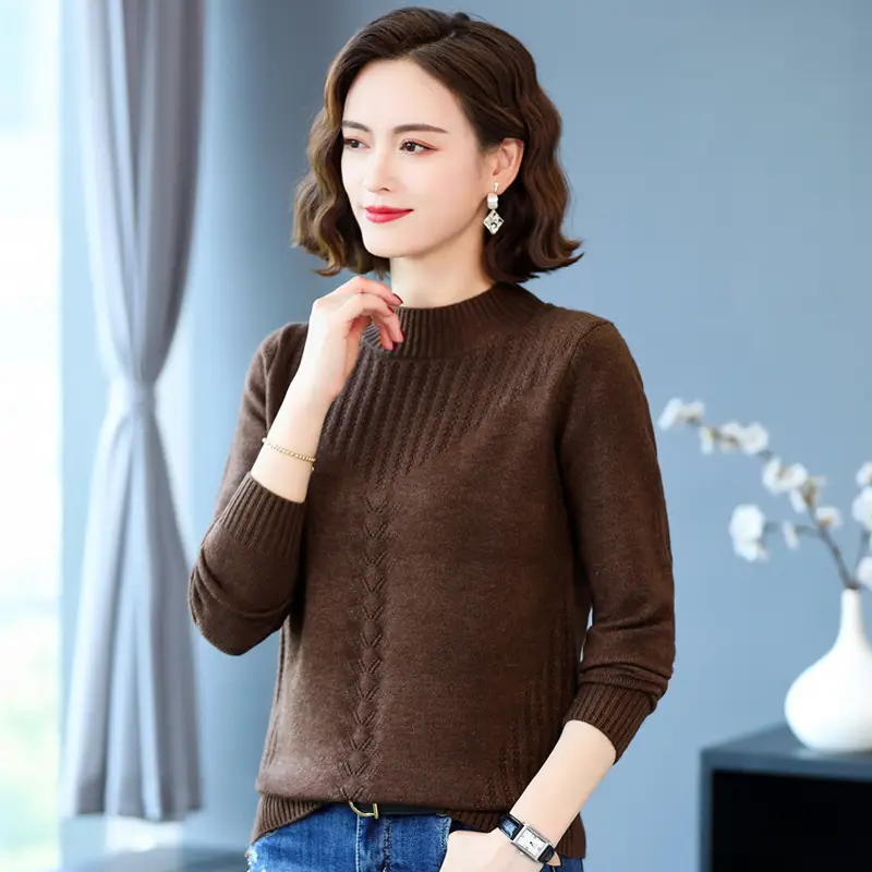 Knitting Bottoms Shirt Warm Spring Autumn Sweater New Women Half-Turtleneck Twisted Flowers Pullover Sweaters Pull Femme - Image 4