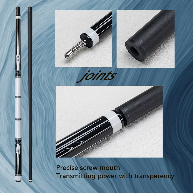 High Quality Carbon Pool Cue with 13mm Tip  Durable White and Black Design for 9 Ball and Carom Billiards Play