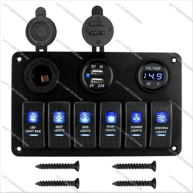 For RV Yacht 6 + 3 Car Retrofit Position Combination Panel Switch Rocker Switch Voltmeter Power Supply Female with USB