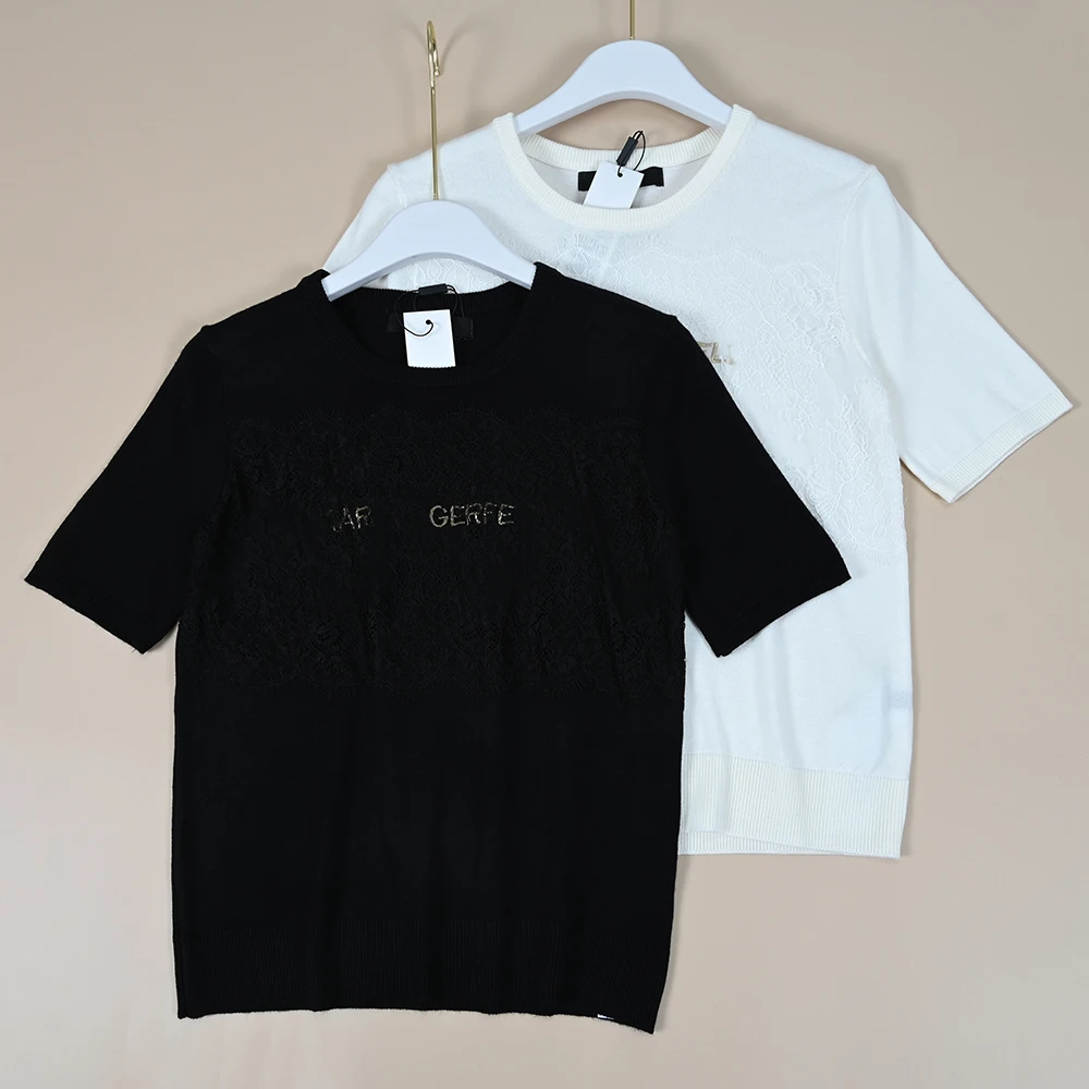 

Новый летний женский вязаный шерстяной свитер с кружевной вышивкой и буквами Ne ort Sve Commute Sle, прямой...