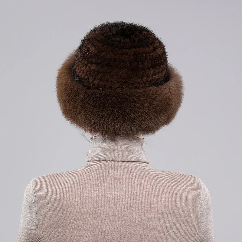 2026  New Girls Quality Soft Genuine Mink Fur Hats Women Winter Luxury Knitted Real Mink Fur Bomber Hat Natural Warm Fox Fur Cap