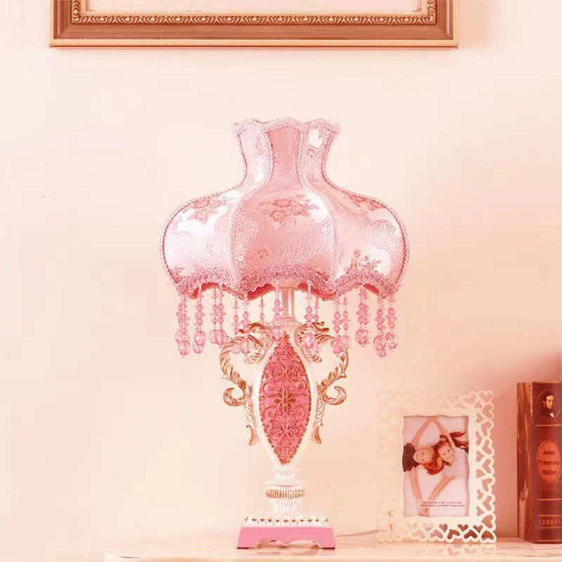 European Pink Table Lamp Luxurious Living Room Bedroom Children's Room Study Villa Hotels LED Creativity Bedside Desk Light - view 3