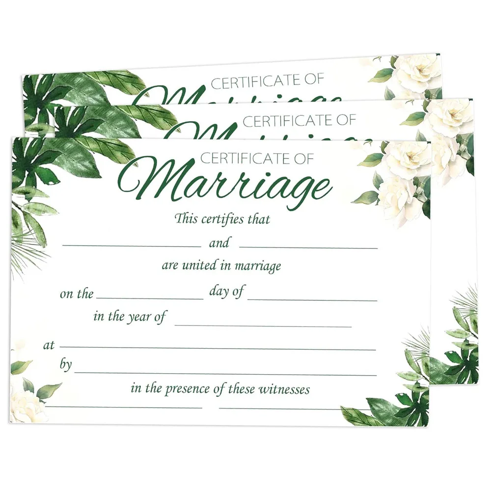 Greenery Marriage Certificates 8.5x11 Inch-Watercolor Plants Blank Wedding Certificate Expecting Marriage Proposals 15Pcs