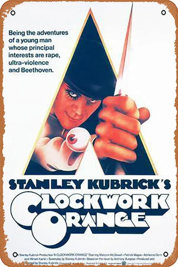Metal Tin Sign  - A Clockwork Orange, Malcolm Mcdowell, 1971 Poster Plaque Cafe, Bar, Home Wall Decor