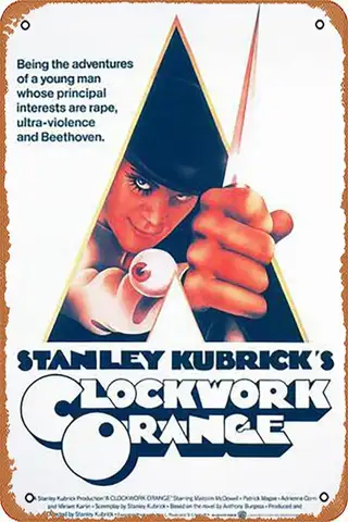 Metal Tin Sign  - A Clockwork Orange, Malcolm Mcdowell, 1971 Poster Plaque Cafe, Bar, Home Wall Decor