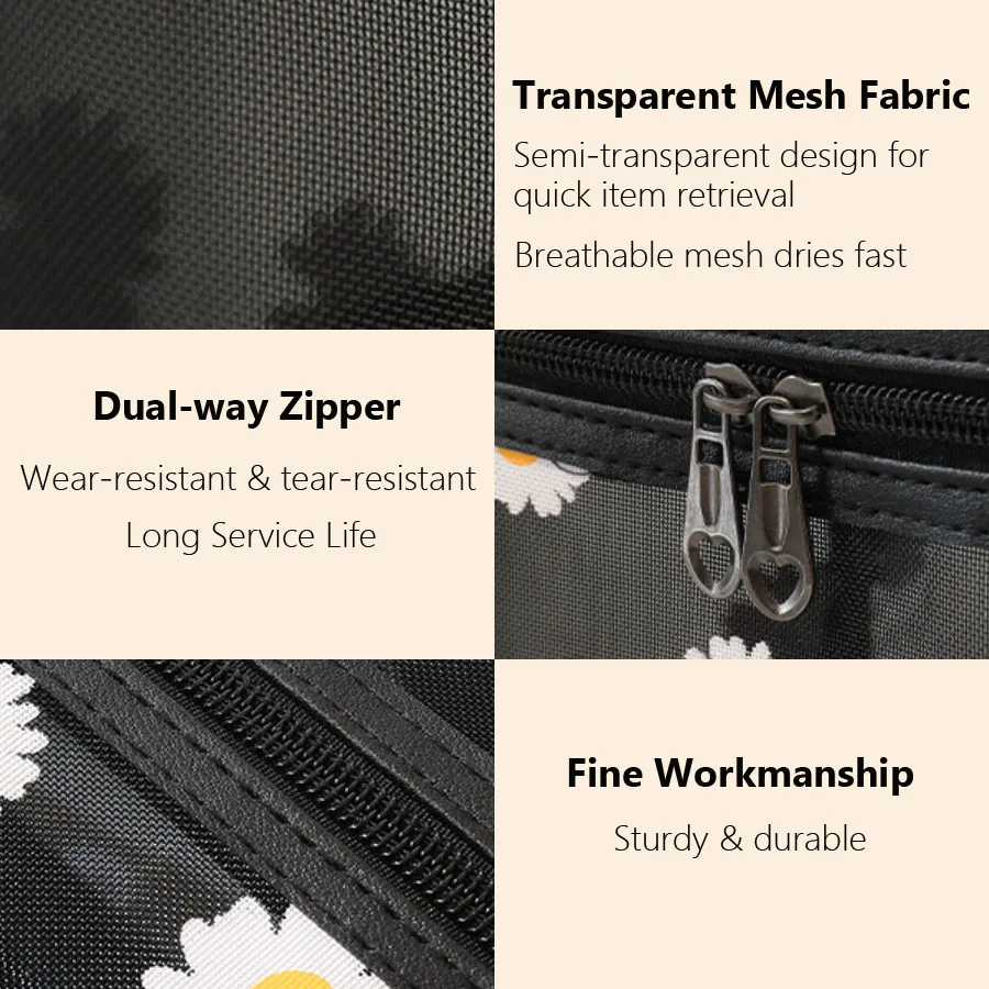 Daisy – große Kosmetiktasche aus Netzstoff, tragbar, ideal als Handtasche für Reisen, Kosmetik-Organizer für Frauen und Mädchen. – Detail 5