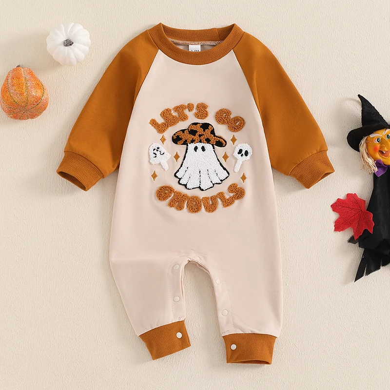 

Suefunskry Baby Halloween Jumpsuit Long Sleeve Round Neck Ghost Pattern Romper Newborn Outfit