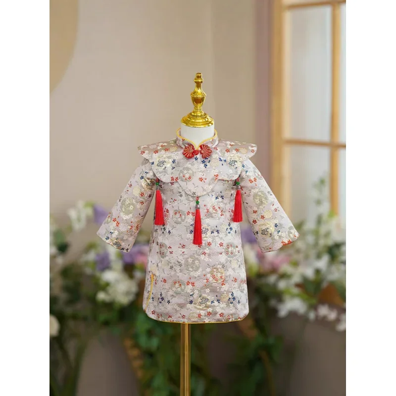 

2025Girl's New High-End Embroidery Flower Cloth New Year Eid Party Dress Princess Dress1Years Old-3Years Old