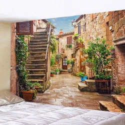 Garden Posters for Outside Large Tapestry Street Alley Landscape Bohemian Wall Hanging Home Room Decor Aesthetic Beach Blanket