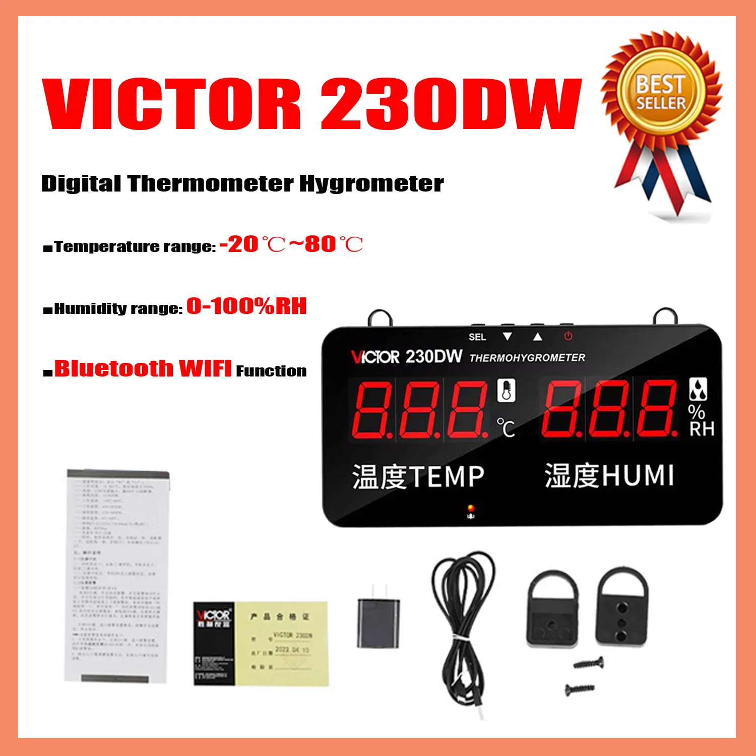 VICTOR 230DW VC230DW termometro digitale igrometro temperatura-20-80 Celsius umidità 0% RH - 100% RH Meter USB WIFI igrografo