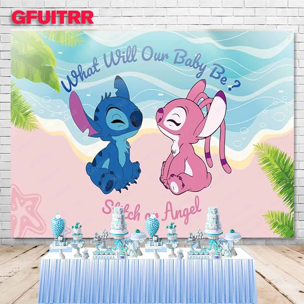 Lilo & Stitch Backdrop Gender Reveal Birthday Party Photography Background Decoration Baby Shower Studio Banner Booth Props