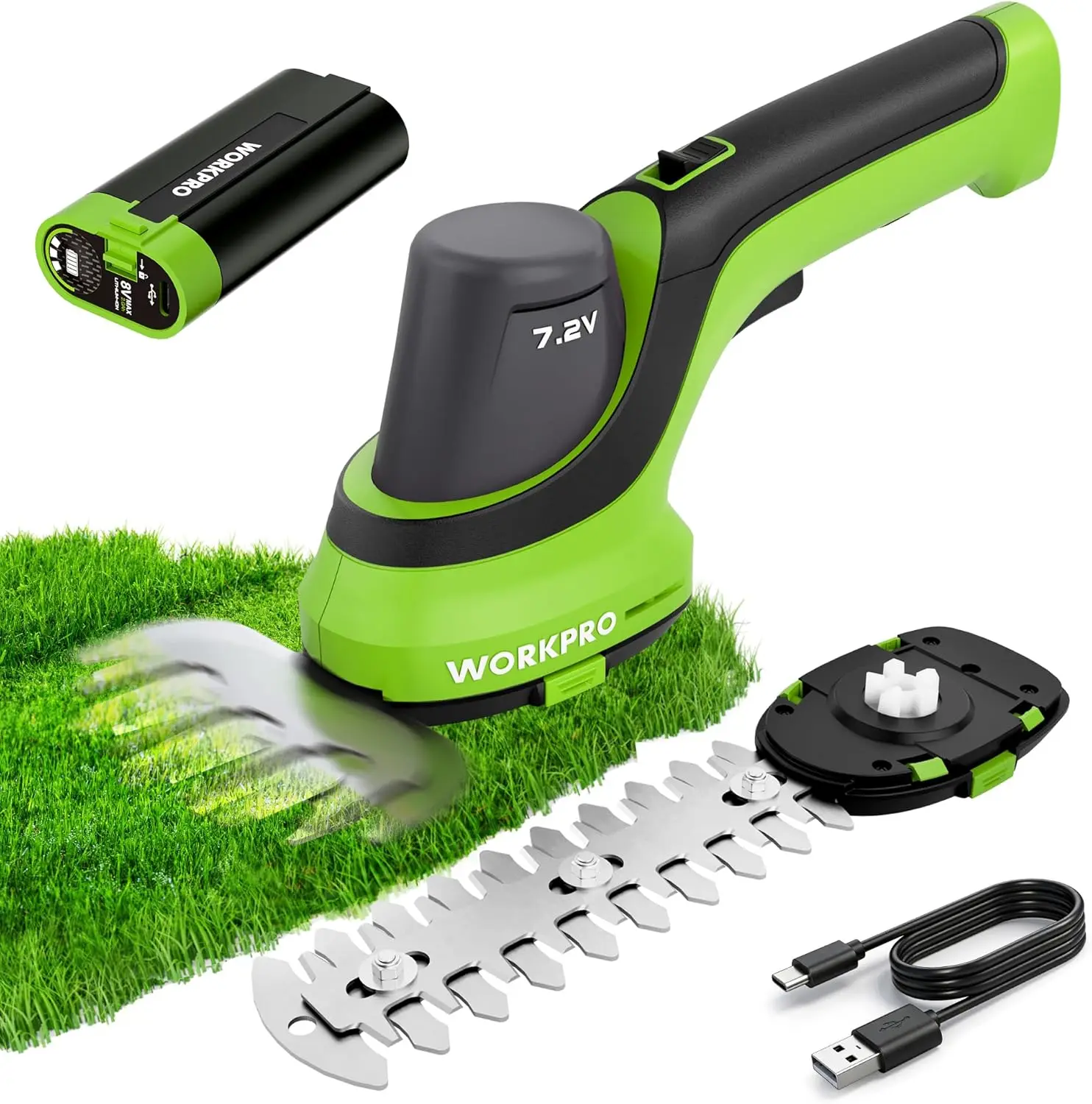 

Аккумуляторные ножницы для живой изгороди и газонокосилка 2-в-1, 7.2В, ручной инструмент с аккумулятором 2Ач для обрезки газонов, ухода за садом и двором