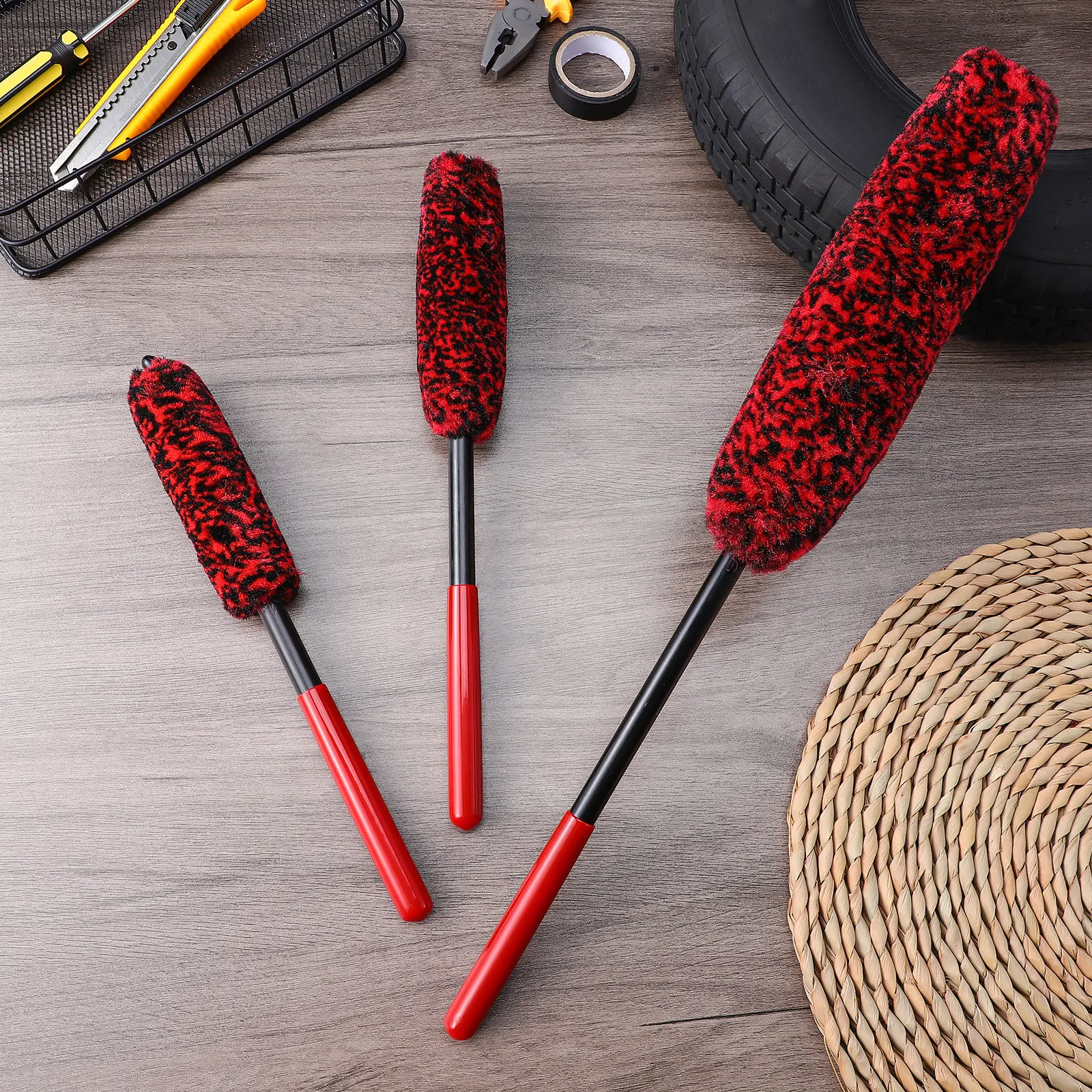 3Pcs Car Wheel Cleaning Brush Set Bendable Head Tire Brushes for Deep Cleaning Rims Spokes Crevices Oil Grime Removal