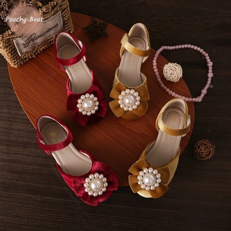 

Fashion Baby Girl Princess Shoes Infant Toddler Child Flat Dance Pearl Bow Shoes Retro Soft Bottom Shoes Spring Autumn Party