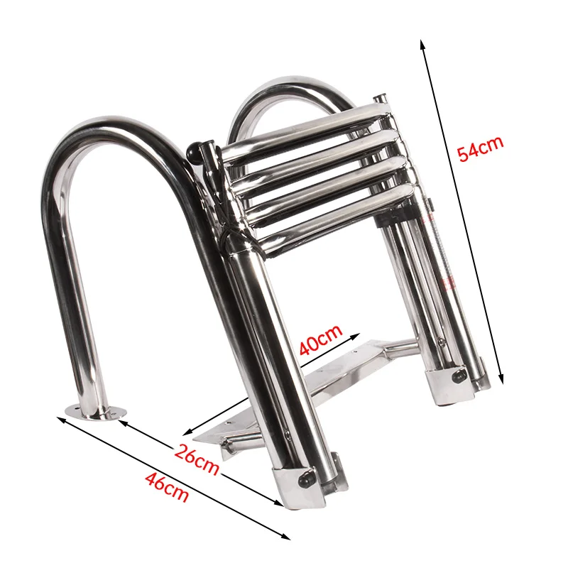 Stainless Steel 4-Step Telescoping Boat Ladder with Handrails Marine Swim Platform Ladder | Marine Folding Boarding Ladder