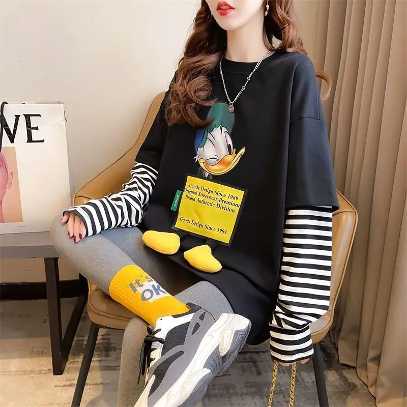 Patchwork Striped Women\'s Clothing Tops Autumn Winter Casual Pullovers Fashion Ladies O-neck New Long Sleeve Women\'s Clothing