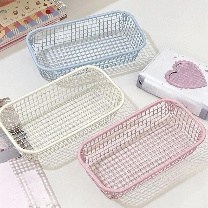 سلة سلكية معدنية قابلة للطي منظم سطح المكتب مكتب عمل تخزين سلة تخزين حديدية عتيقة لغرفة المعيشة المطبخ ديكور المنزل #3