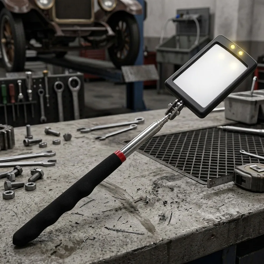 for LED Inspection Mirror Telescopic Mirror Garage Inspections Inspection Mirror Compact Storage ABS Construction Dual LED