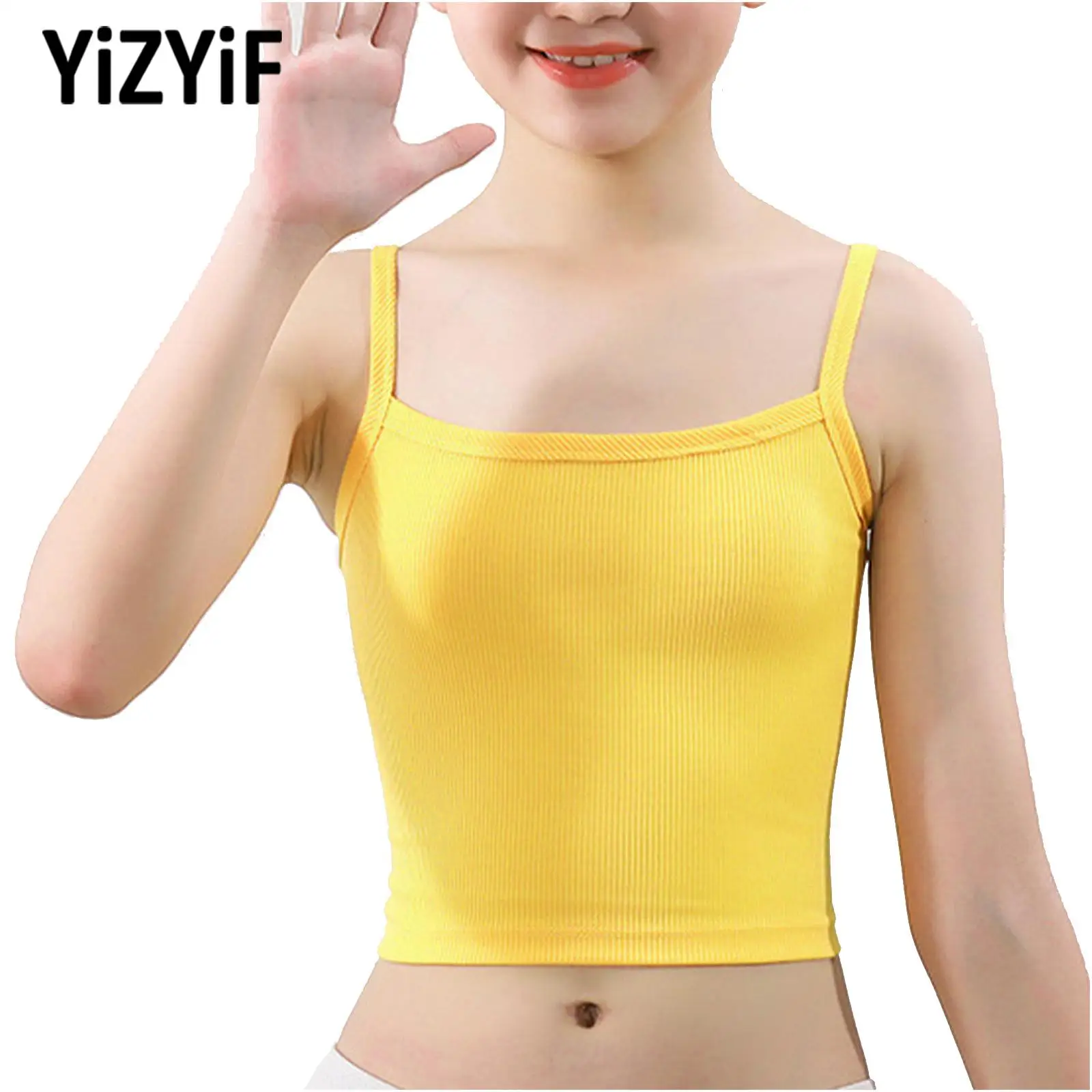 

Kids Girls Gym Sports Vest Sportswear Ribbed Camisole Undershirt New Solid Color Sleeveless Crop Top Dance Training Running Vest