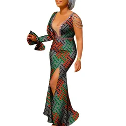 Dashiki Party Kleider Mode Afrikanische Frauen Boubou Ankara Druck V-ausschnitt Maxi Lange Split Kleider Sexy Afrikanische Kleidung WY8464
