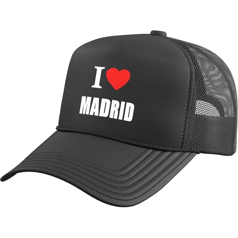 I Love Madrid Spain Espana Sunshine Spanish Summer Holidays Trucker Hat with Adjustable Mesh Back