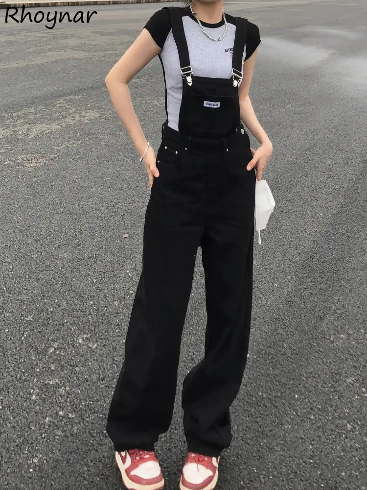 

Black Jumpsuits Women Preppy Style Vintage Sweet Leisure Ulzzang Full Length Streetwear Gentle Harajuku Denim Overalls All-match