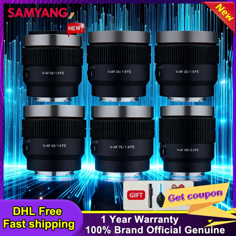 Samyang V-AF 20 mm 24 mm 35 mm 45 mm 75 mm T1.9 100 mm T2.3 FE Cine Lente Full Frame Enfoque automático para Sony E-Mount