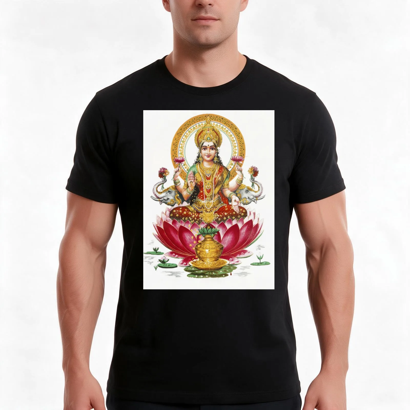 Hindu Goddess Lakshmi Hinduism Buddhism Meditation Religion T-Shirt, Summer Casual Cotton Tee, Oversized Streetwear Tops