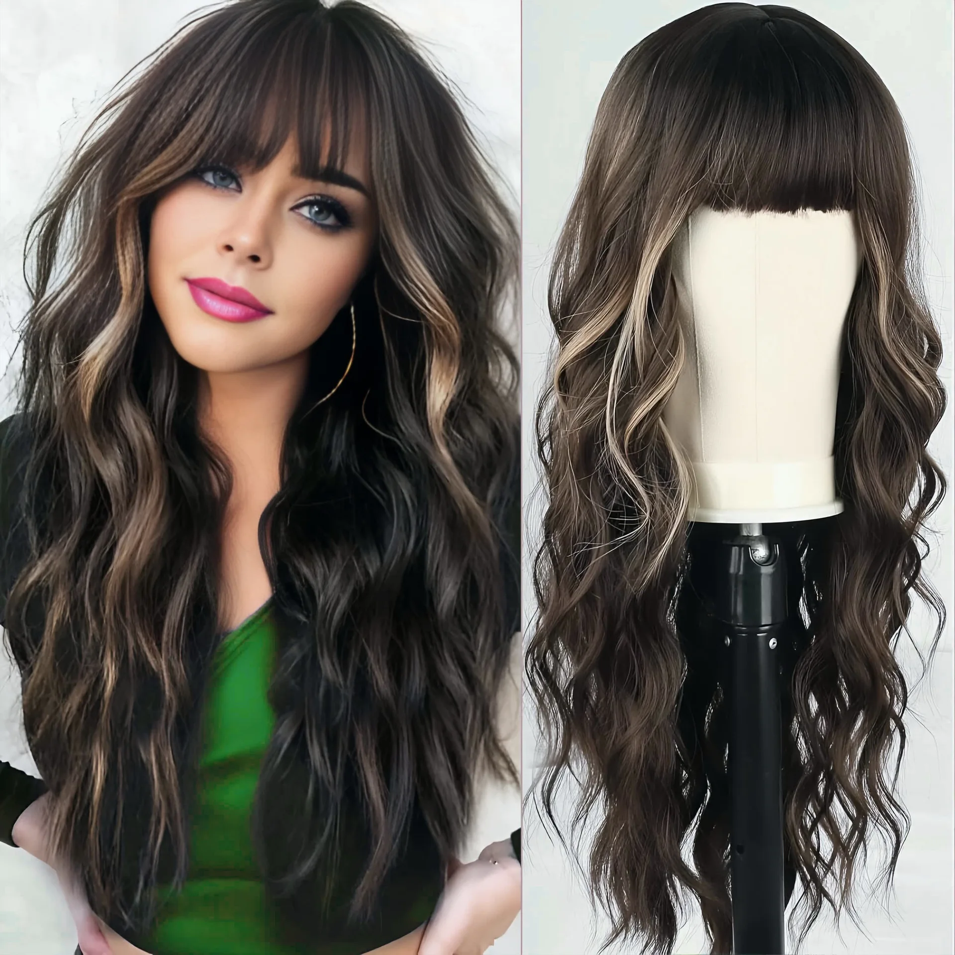 

European and American popular wigs natural simulation scalp top dyed black platinum long hair Qi bangs chemical fiber headgear