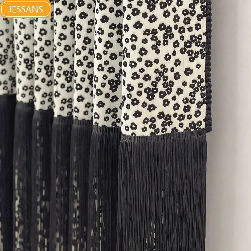 New Black and White Polka Dot Leopard Print Jacquard Thickened Chenille Fringe Curtains for Living Room and Bedroom Partition