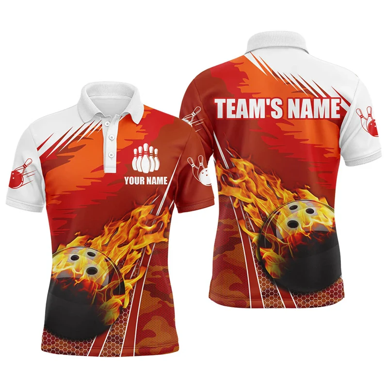 

Fashion Bowling Graphic 3D Printed Polo Shirts Summer Trend Custom Name Team Name Mens Polo Shirt Casual Quick Dry Team Uniforms