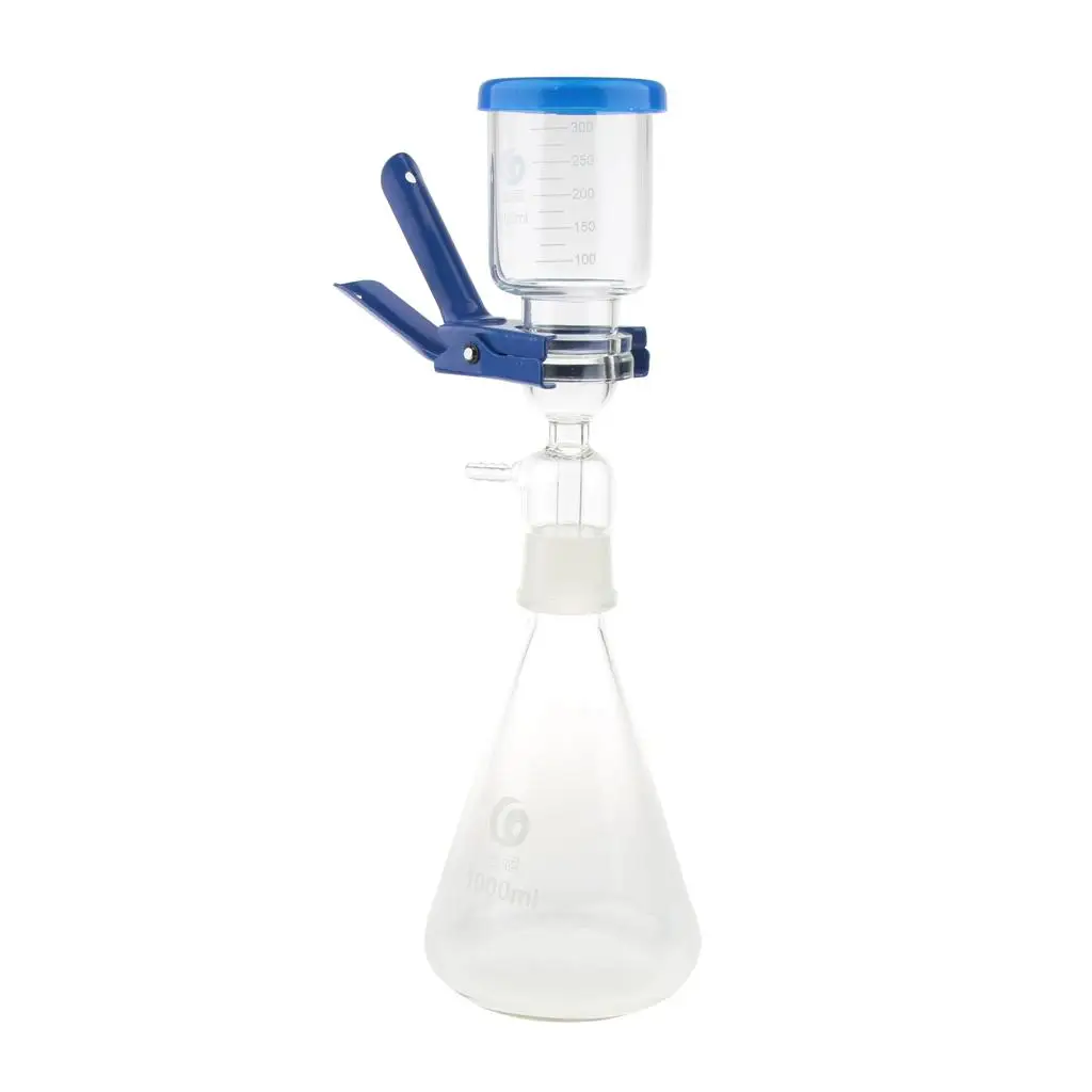 Lab Vacuum Filtering Apparatus 1000ml Glass Flask with 300ml Graduated Funnel Aluminum Clamp and Durable Seal for Research Work