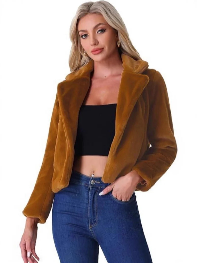 الفراء المرأة معطف قصير الخريف الشتاء فو الأرنب الفراء سترة عارضة بلون دعوى طوق أعلى