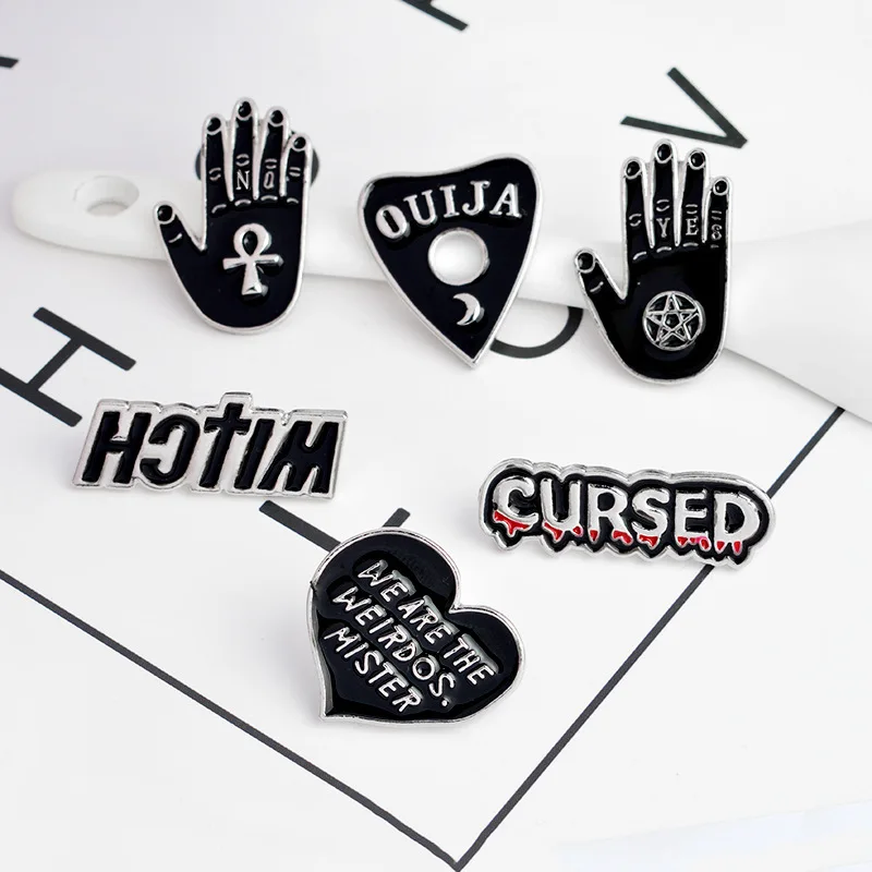 Palm Big Hand OUIJA Heart Denim Jacket Brooch Lapel Pins Black Magic Witch