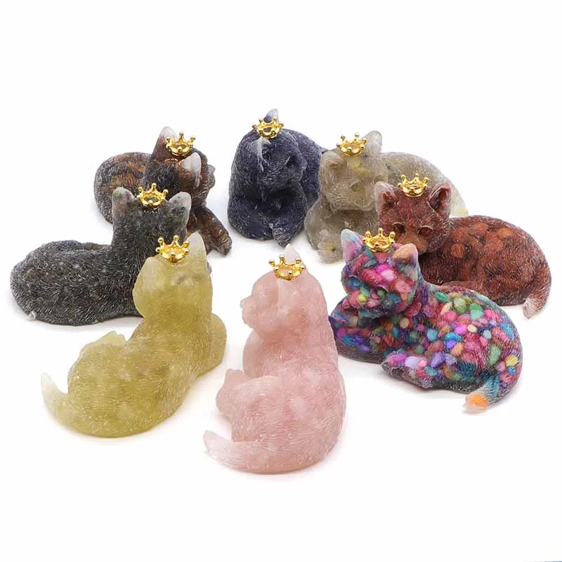 

3.5" Cat Statue Tumbled Stone And Silicone Handmade DIY Crafts Room Ornament Healing Crystals Figurine Gifts Home Decoration