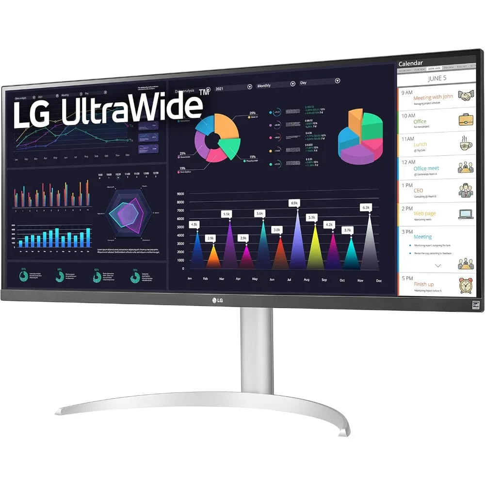 O monitor ultra largo do IPS, 34WQ650-W, 34 Polegada, 21:9, 2560x1080, 100Hz refresca a taxa