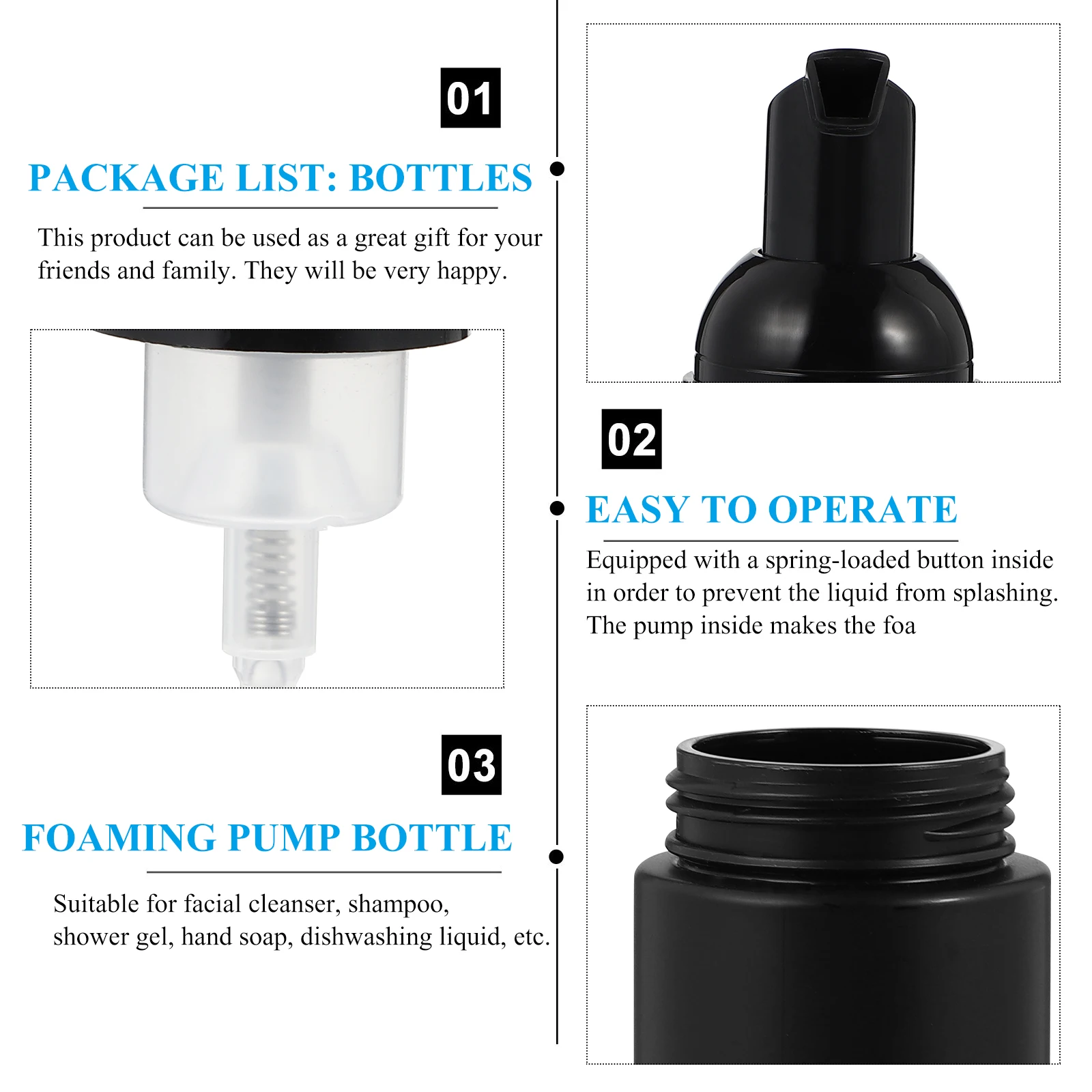 

3pcs 50ml Foaming Bottle DIY Liquid Soap Tight Threads Lid Groove for Home School Travel Use