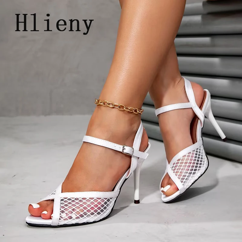 

Hlieny Summer Fashion Mesh Peep Toe Woman Sandals Buckle Strap Sexy Stiletto High Heels Party Dress Shoes Pumps Zapatos Mujer