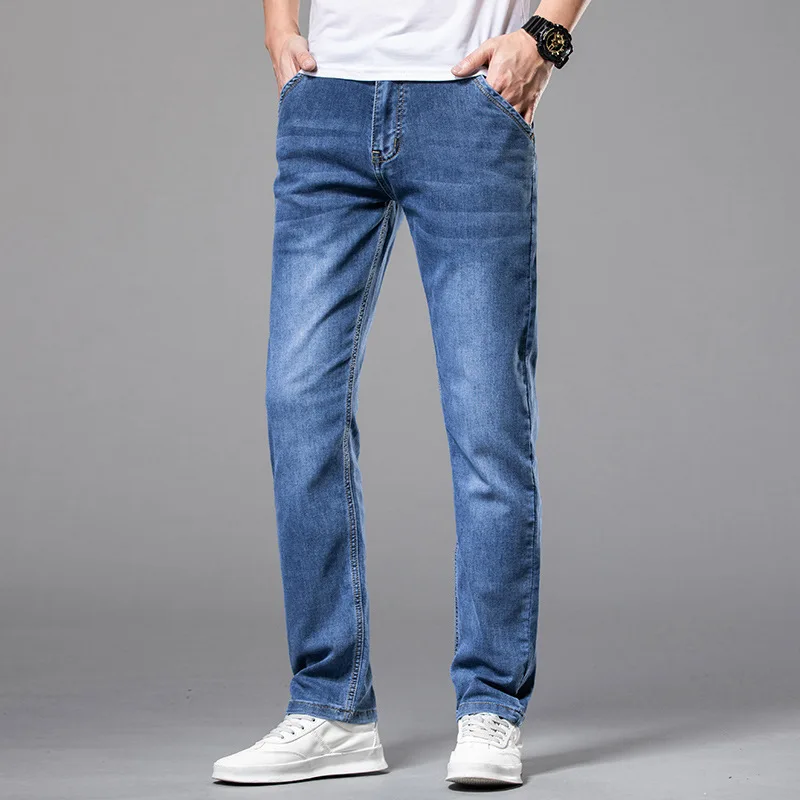 2023 Summer Loose Fit Straight Leg Men's Jeans Korean Style Trendy Cotton Thin Casual Pants for Men