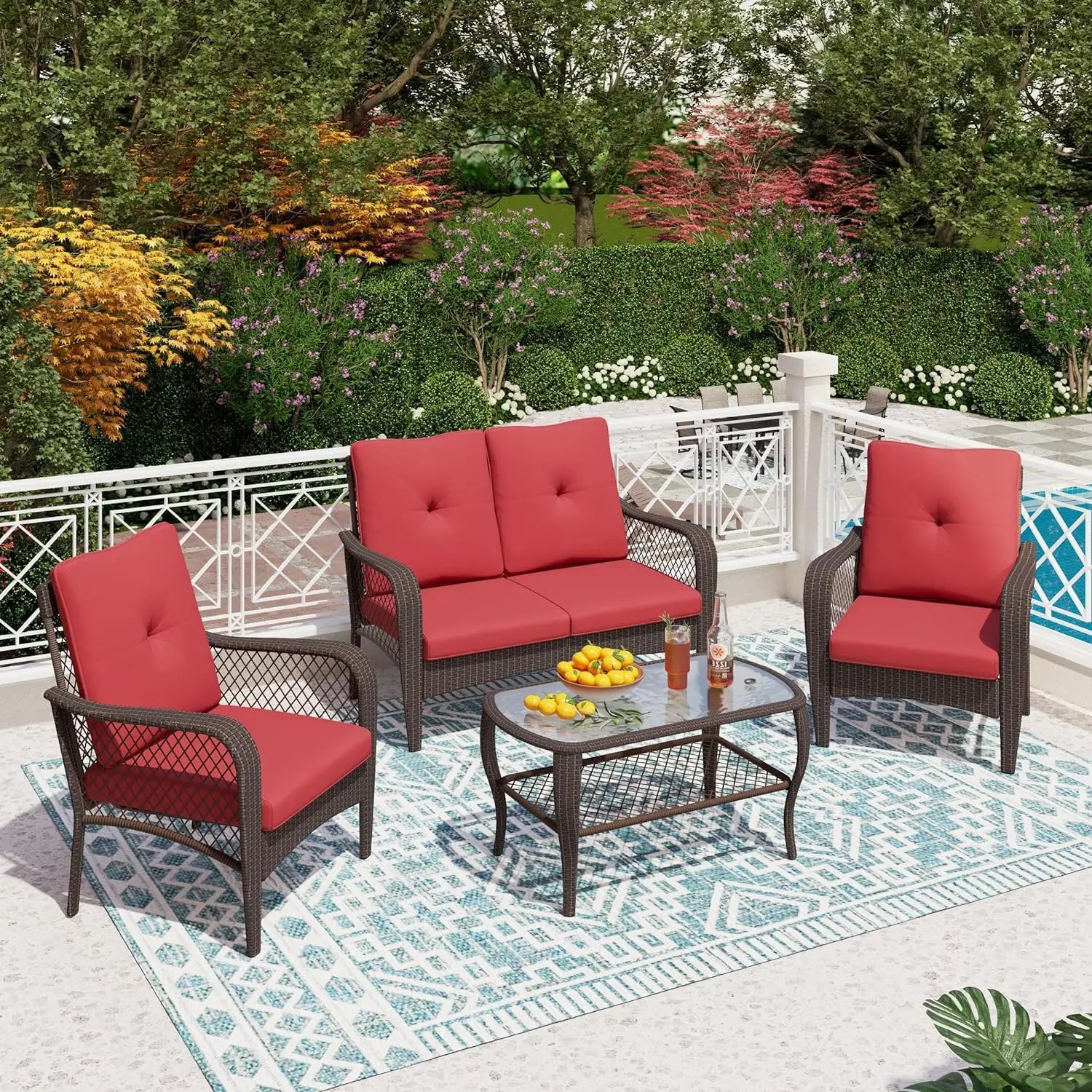 

4 Piece Outdoor Wicker Patio Furniture Sets Clearance, Patio Wicker Conversation Sets All Weather Rattan Wicker Sofa