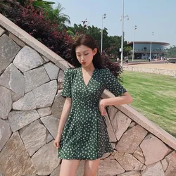 Mini Short Loose Fashion Aesthetic Summer Light Dress Casual Women's Dresses Floral Elegant Tunics Korean Chiffon Party Vintage