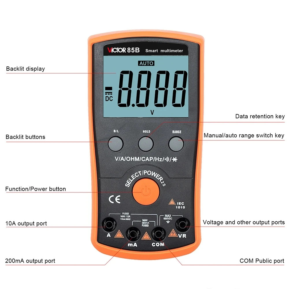 RuoShui 85B Digital Multimeter High Precision Auto Range Ohm Tester Intelligent NCV True RMS Anti-burning Universal Multimeter